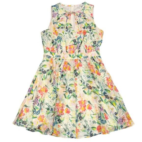 TED BAKER Harriss Floral Chiffon Sleeveless Mini Dress Size 4 Tie Neck Pockets - Picture 5 of 9